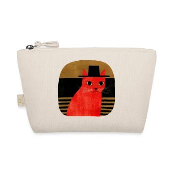 Rote Katze mit Hut Retro Art - Bio-Täschchen - Natur - Vorne