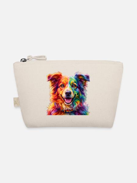 Regenbogenhund / Hund in Regenbogenfarben - Bio-Täschchen - Natur - Vorne