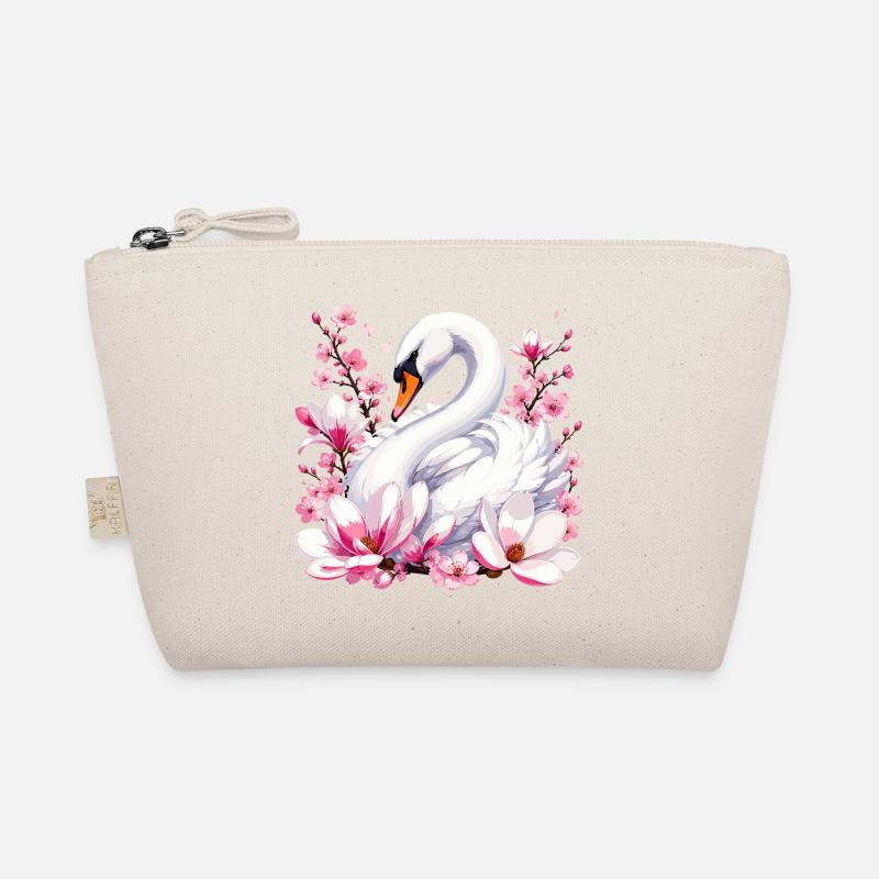 Weißer Schwan mit Kirschblüten Bio-Täschchen