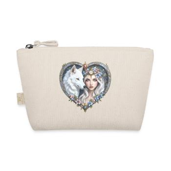 Floral Wolf Woman in Heart - Organic Pouch - nature - Front