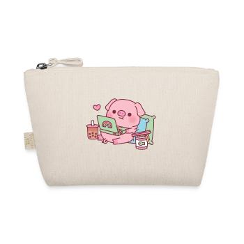 Cochon mignon se détendant avec du thé Boba pour ordinateur portable et des nouilles - Trousse biologique - nature - Devant