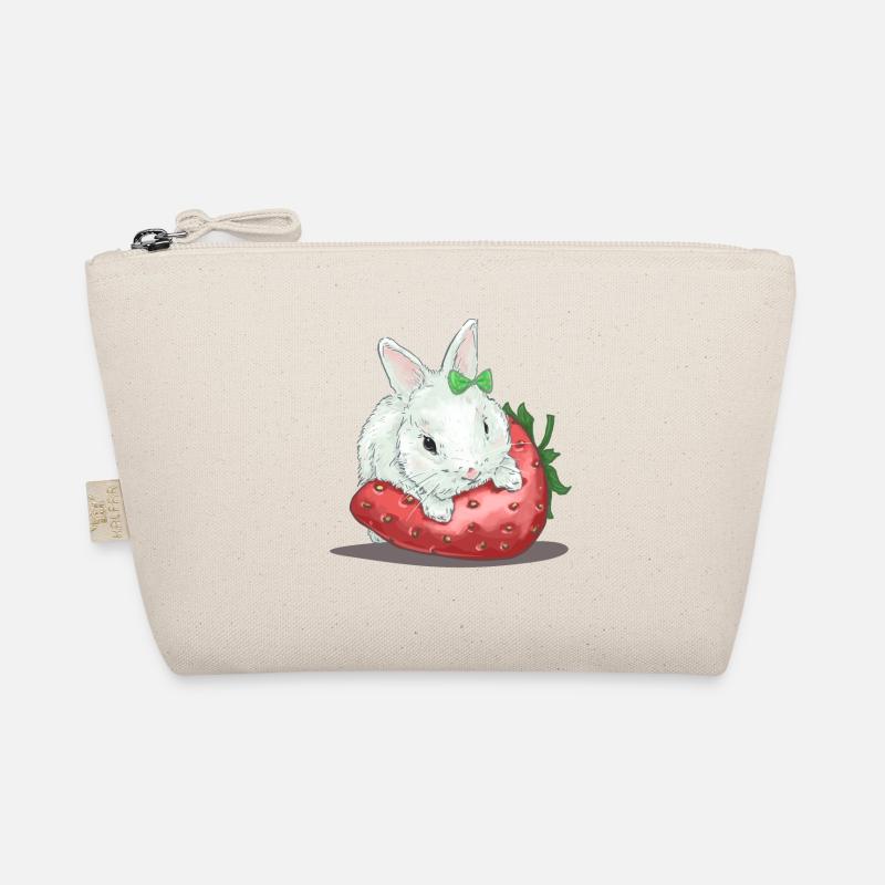 Süßer Hase auf Erdbeere - Bio-Täschchen - Natur
