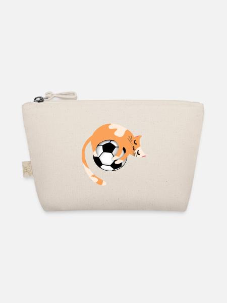 Katze mit Fußball - Bio-Täschchen - Natur - Vorne