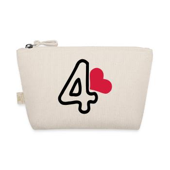 Number 4 & red heart - Organic Pouch - nature - Front