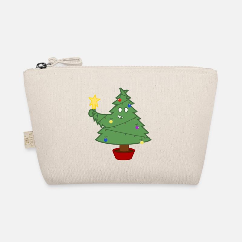 Lächelnder Weihnachtsbaum mit Lichtern - Bio-Täschchen - Natur