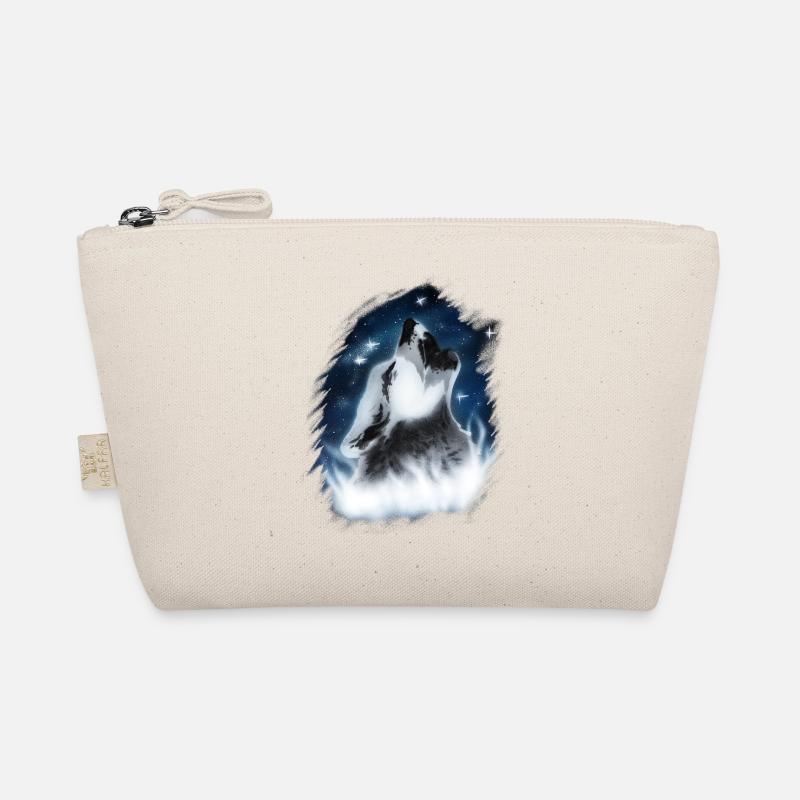 Heulender Wolf im Nachthimmel Airbrush-Design - Bio-Täschchen - Natur