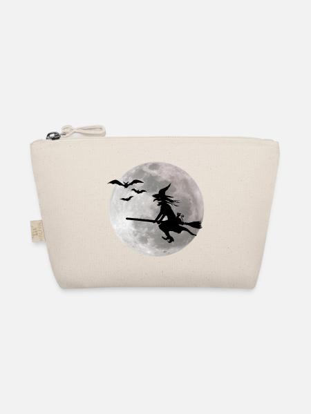 Halloween sorcière avec un chat vole sur le ciel - Trousse biologique - nature - Devant