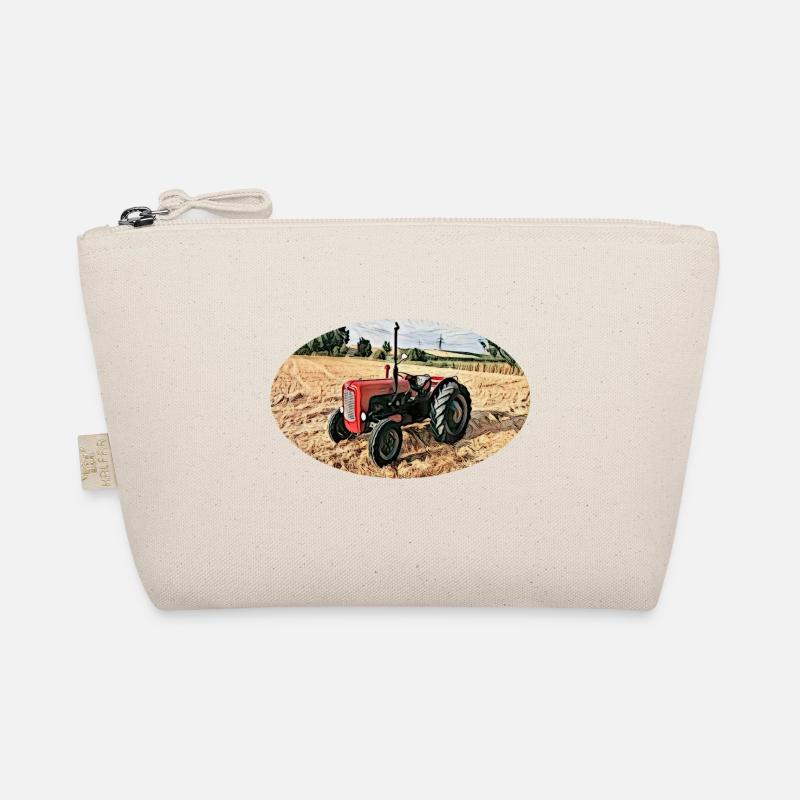 Roter Vintage-Traktor auf Feld - Bio-Täschchen - Natur