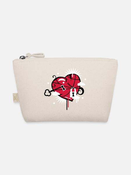 laced & repaired heart with keyhole - Organic Pouch - nature - Front