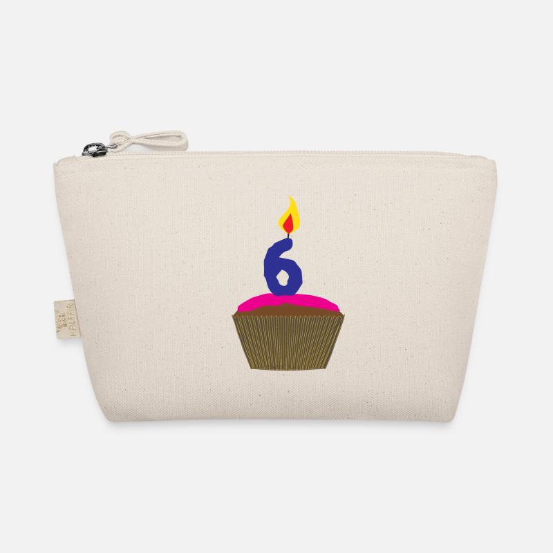Cupcake With Number 6 Candle - Organic Pouch - nature