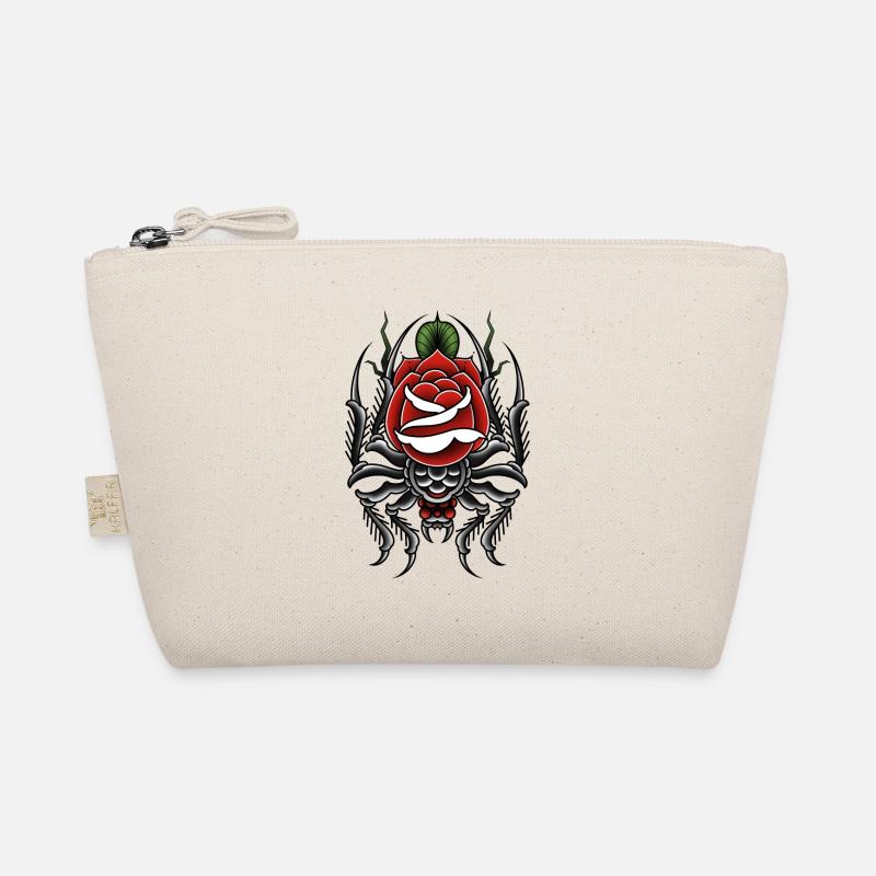 Oldschool Tattoo Spinne mit Rose - Bio-Täschchen - Natur
