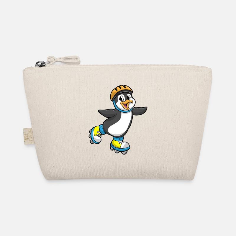 Penguin as an inline skater with an inline skate helmet Organic Pouch