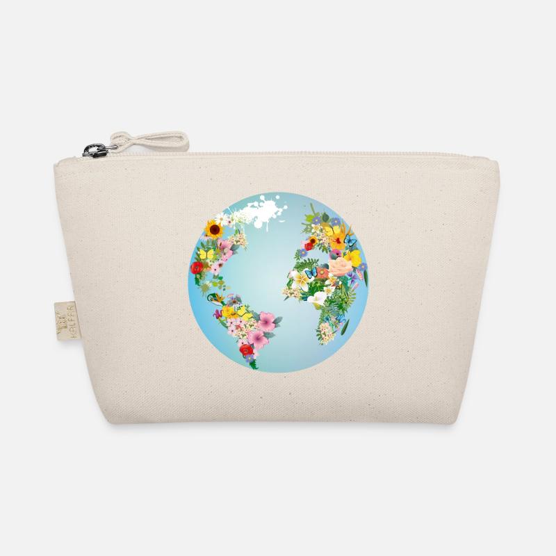 light blue globe with continents made of flowers Organic Pouch