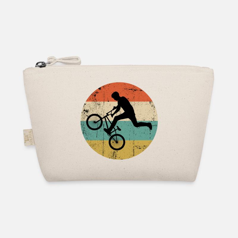 BMX Stunt Silhouette on Retro Stripes Organic Pouch