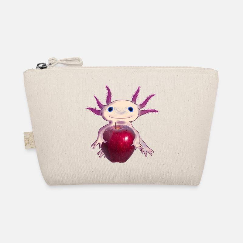 Kuscheliger Axolotl mit Apfel, handgezeichnet - Bio-Täschchen - Natur