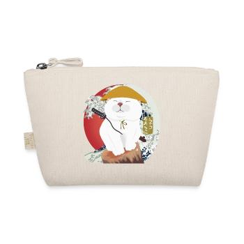 Samurai Cat sitting on the wood - Organic Pouch - nature - Front
