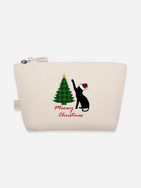 Meowy Christmas with cat and Christmas tree - Organic Pouch - nature - Front