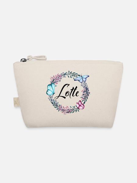 Lotte, Name, Schriftzug, Blumenkranz, Geschenk - Bio-Täschchen - Natur