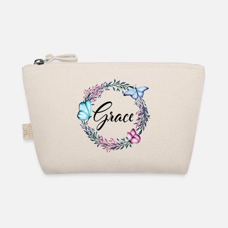 Grace, Name, Schriftzug, Blumenkranz, Geschenk - Bio-Täschchen - Natur