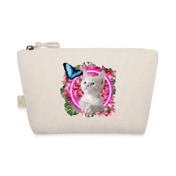 Chaton mignon avec papillon bleu sur néon tropical - Trousse biologique - nature - Devant
