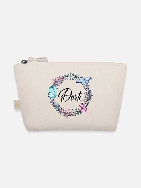 Dorte, Name, Schriftzug, Blumenkranz, Geschenk - Bio-Täschchen - Natur