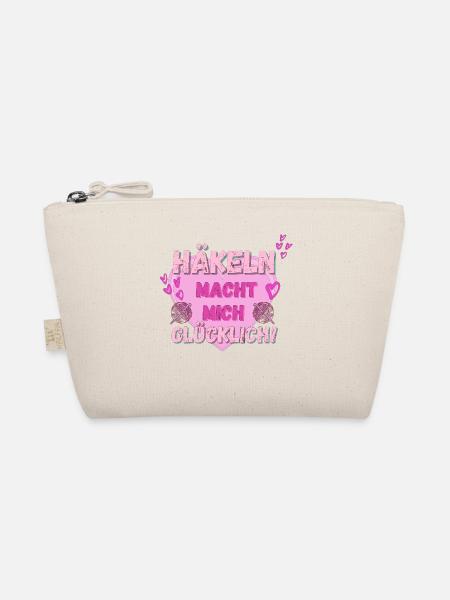 Häkeln macht mich glücklich! rosa Herz pink Herzen - Bio-Täschchen - Natur
