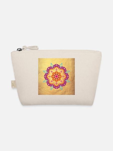 Poster Mandala Ornament Gold Blüte Yoga Indien om - Bio-Täschchen - Natur