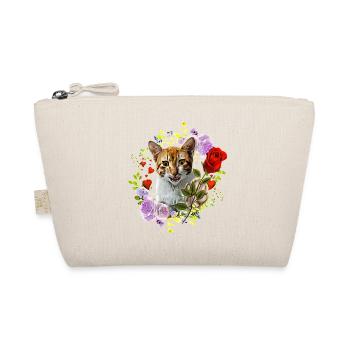 Katze lachend mit Rose für die Liebe - Bio-Täschchen - Natur - Vorne