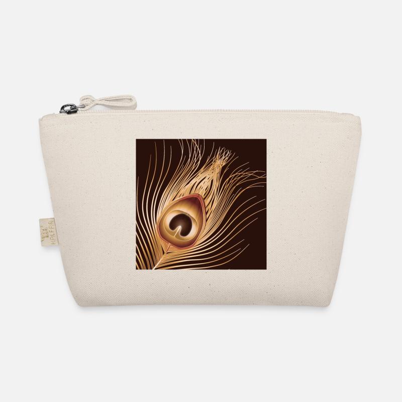 hand-drawn gold-colored peacock feather Organic Pouch