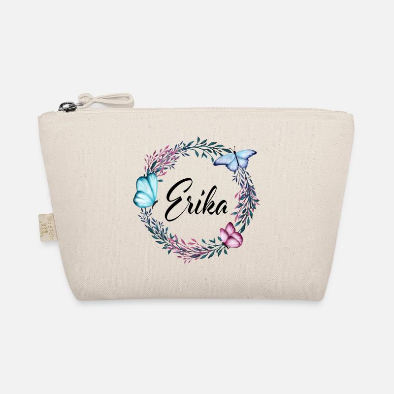 Erika, Name, Schriftzug, Blumenkranz, Geschenk Bio-Täschchen