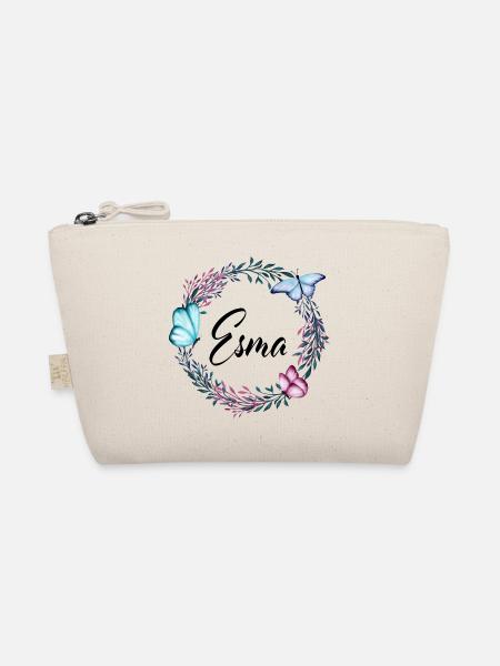 Esma, Name, Schriftzug, Blumenkranz, Geschenk - Bio-Täschchen - Natur