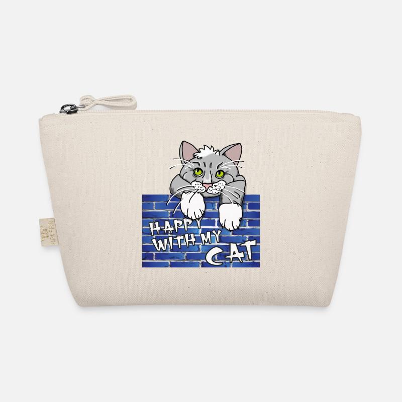 Süßes Katzenmotiv - Mauer mit Kater im Comicstyle Bio-Täschchen