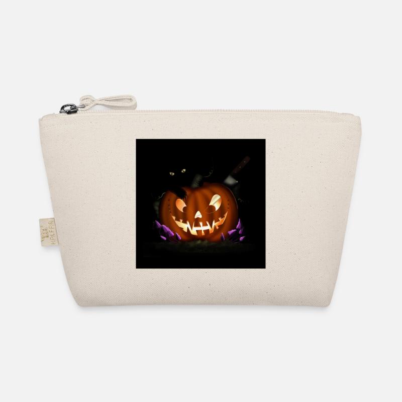 Geschnitzter Halloween Kürbis - Bio-Täschchen - Natur
