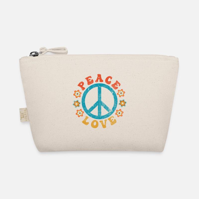 Peace & Love - Hippie Friedenszeichen mit Blumen Bio-Täschchen