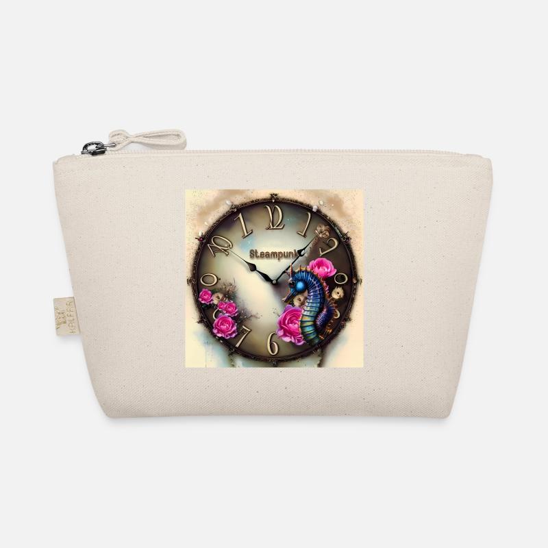 Steampunk Uhr mit Blumen und Seepferdchen Bio-Täschchen
