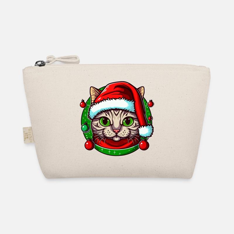 Adorable cat wearing Santa hat Organic Pouch