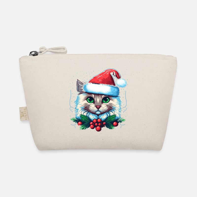 Adorable cat wearing Santa hat Organic Pouch