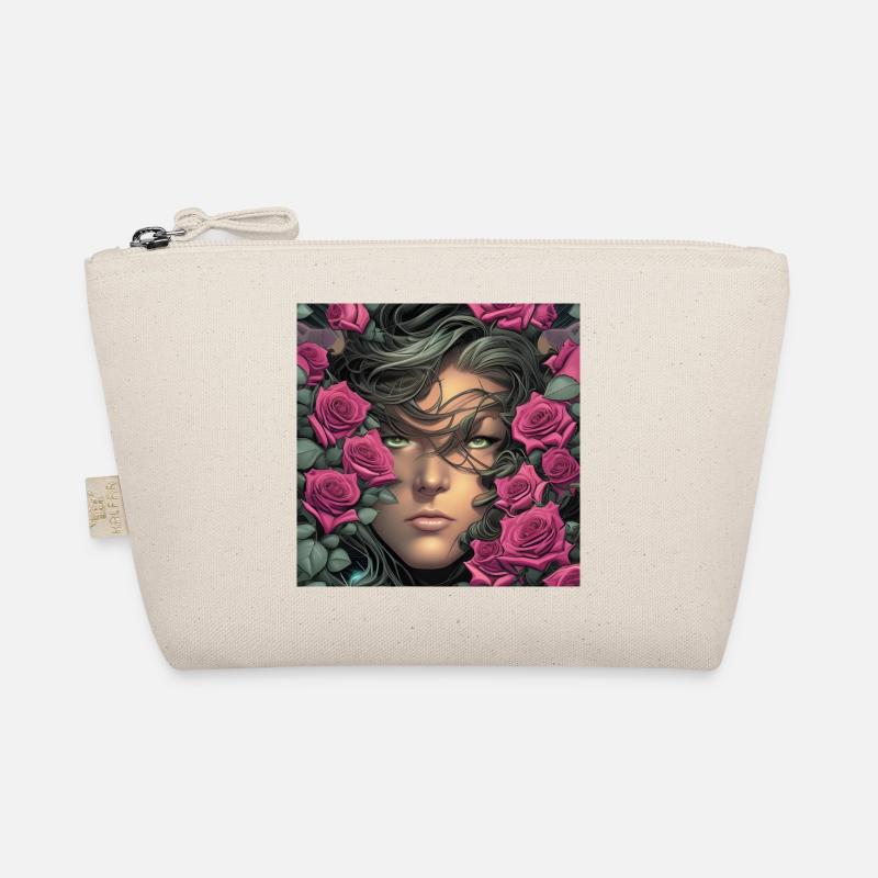Frau mit rosa Rosen auf Kopfbemalung Bio-Täschchen