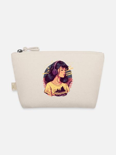 Tokyo Girl Listening to Chill Beats - Organic Pouch - nature - Front