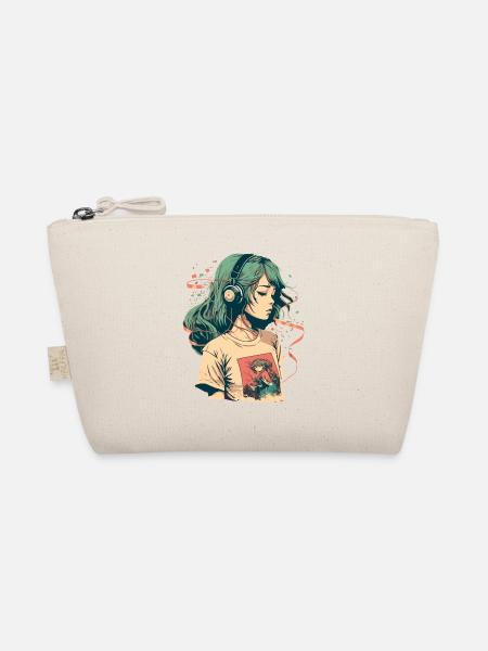 Study Girl Listening to Music - Organic Pouch - nature - Front