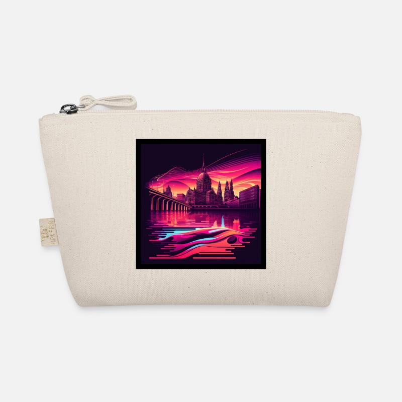 Skyline von Dresden im Abendlicht Vaporwave Optik Bio-Täschchen
