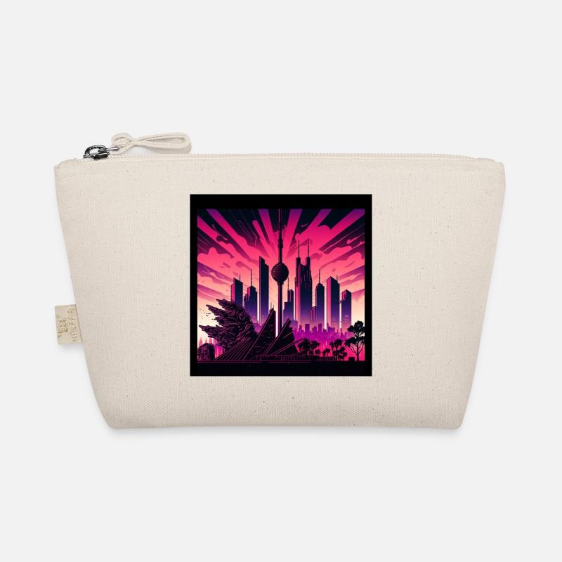 Skyline von Berlin im Abendlicht Retrowave Optik Bio-Täschchen