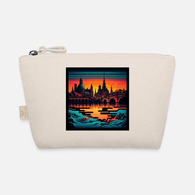Skyline von Dresden im Abendlicht Vaporwave Optik - Bio-Täschchen - Natur
