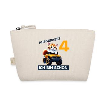 4. Geburtstag Katze auf Monstertruck 4 Jahre alt - Bio-Täschchen - Natur - Vorne