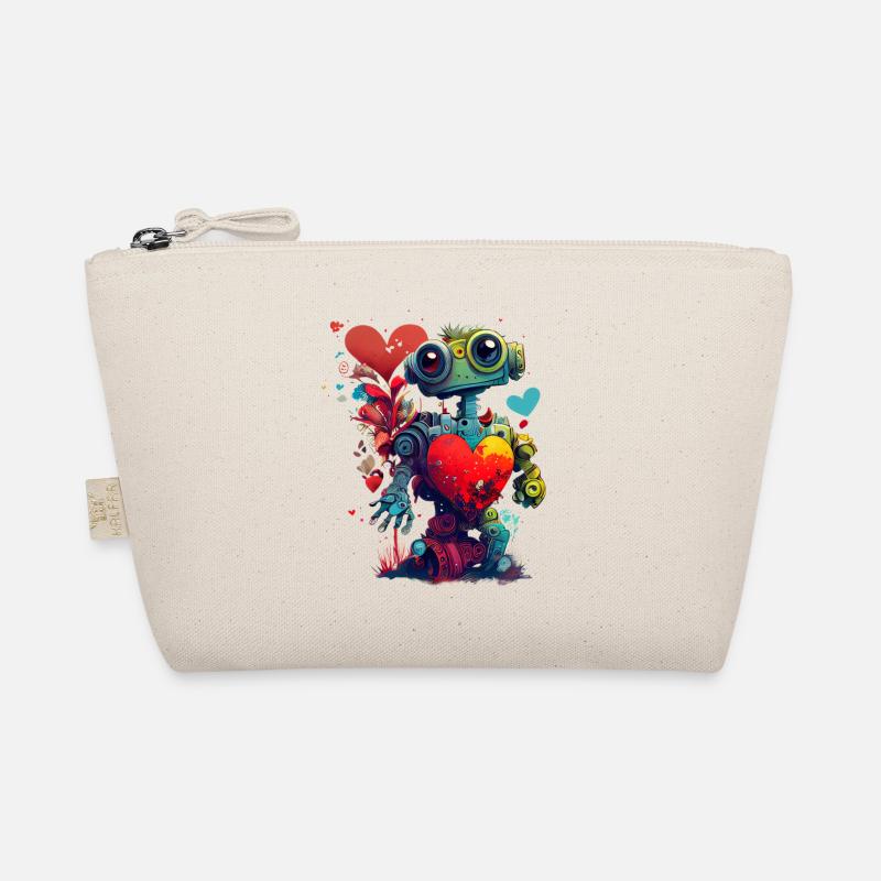 Funny robot with heart, Valentine's Day Organic Pouch