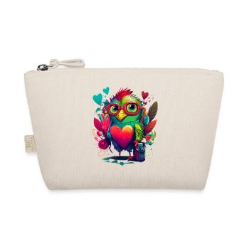 Lustiger bunter Vogel mit Herz, Valentinstag - Bio-Täschchen - Natur - Vorne