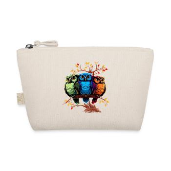 Cooles buntes Eulen Motiv - 3 Eulen - Bio-Täschchen - Natur - Vorne