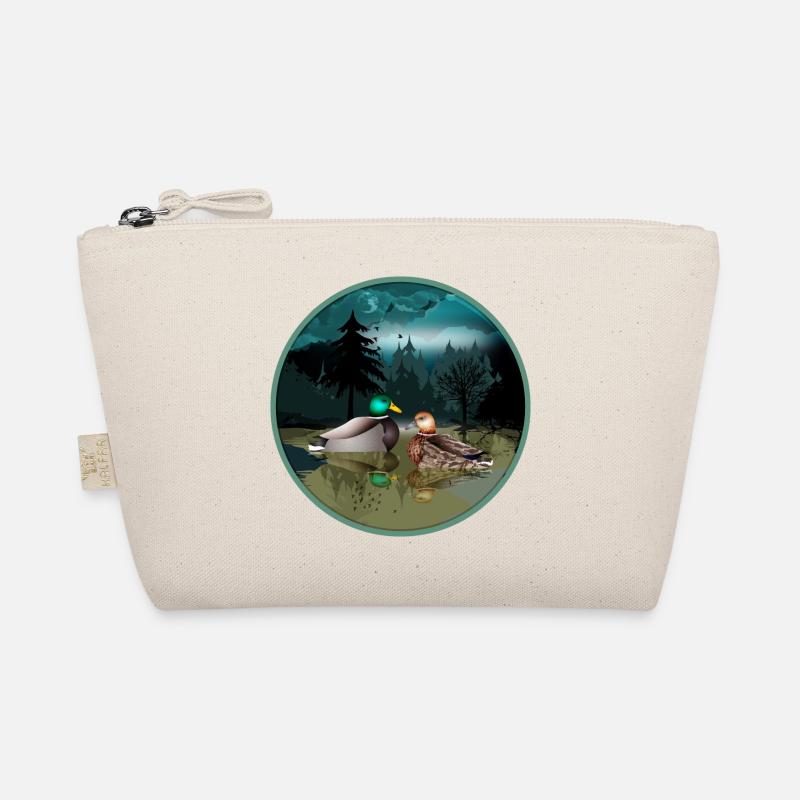 Duck couple in duck pond at night & moonlight Organic Pouch
