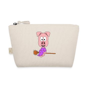 HEXE - SCHWEIN - HEXENBESEN - TIER - KIND - BABY - Bio-Täschchen - Natur - Vorne