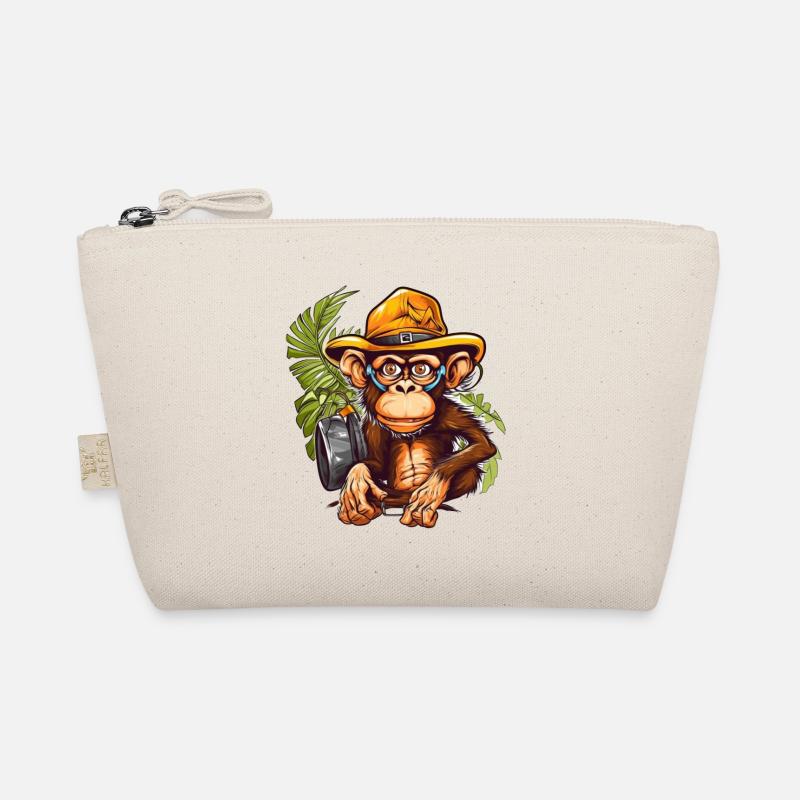 Adventure monkey with safari hat and backpack Organic Pouch